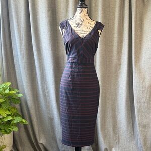 ASOS Navy and Burgundy Striped Midi Dress